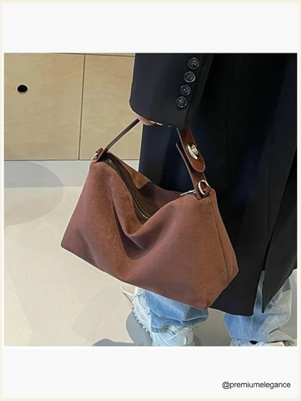 Suede Tote Hobo Bag with Adjustable Strap, Crescent Shoulder Purse